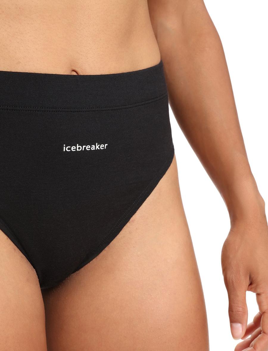 Icebreaker Merino Queens High Cut Brief Női Fehérnemű Fekete | HU 1695AHKP